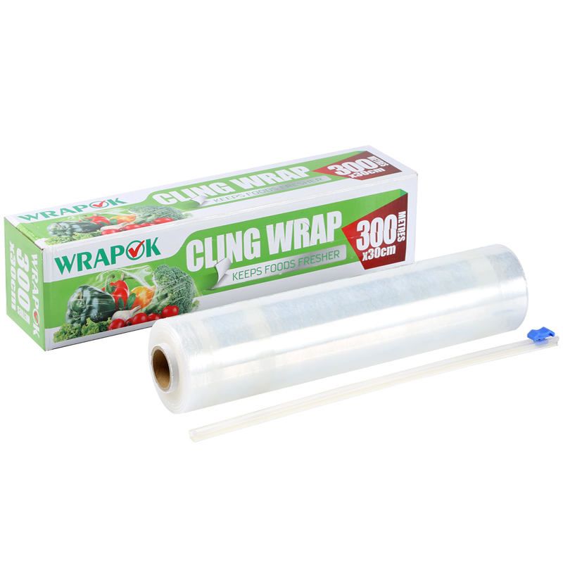 household use PE cling film / commercial use 300m cling film wrap with slider cutter